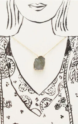 NWT Anthropologie Notecard Gifting Necklace Gray Stone Dainty Retail $32 - Image 1 of 4