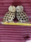 Pair/2 Hand Carved Stone SandStone? Marble? Owls With Baby Owl Inside Lattice