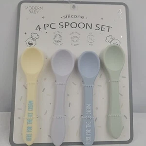 Baby Spoons MODERN BABY Silicone 4 pc Spoon Set Non-Toxic BPA Free - Picture 1 of 2