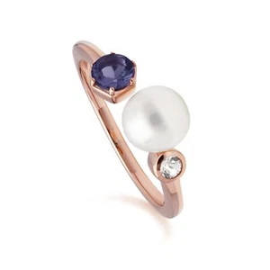 Moderno Perla, Tanzanita Y Topacio Open Anillo En Rosa Plata de Ley Chapada Oro - Imagen 1 de 1