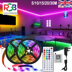 LED Strip 5-30M RGB Lights Colour Changing Tape Cabinet Home Kitchen w/ UK Plug - Picture 1 of 17