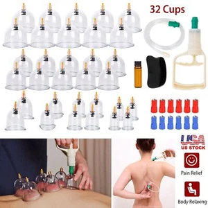 32 Cups Medical Chinese Body Vacuum Cupping Healthy Suction Therapy Massage Tool - Picture 1 of 12