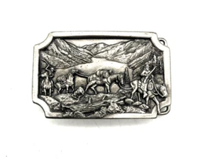 Zinn Gürtelschnalle Berg Herren Packpferd Pferde Siskiyou Buckle Co. 1983 - Bild 1 von 8