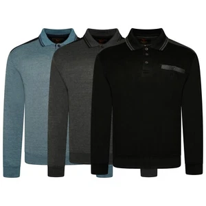 Mens 3 Button Collar Long Sleeved Polo Cotton Sweatshirt Jumper Top Fleece Size - Picture 1 of 7