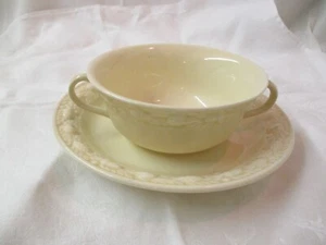 Antique England Adams Ivory Titian Ware Cream Soup Bowl & Saucer Della Robia - Picture 1 of 6