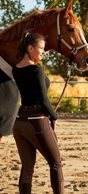 Reithose Anna Braun Vollbesatz Glitzer Strass  42  Tyson Kunstleder Vollbesatz - Bild 1 von 4