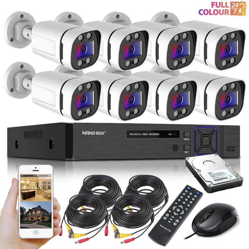 Colour CCTV Camera System HD 8CH DVR With Hard Drive & MIC Outdoor Home Kit - Image 1 of 4