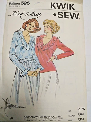 Blouse V Neck Ruffle Bell 6 8 10 12 Kwik Sew 896 Sewing Pattern Romantic Easy - Image 1 of 4