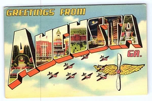 Augusta Georgia Large Letters Letter Linen Postcard B713 - Picture 1 of 2