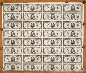 Uncut Sheet 32 Five Dollar Bills $5 Series 1995 Federal Reserve Bank Boston - Picture 1 of 4