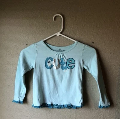 Camisa Desteñida Gloria Niñas Y2K Manga Larga Verde Claro Informal Top Niñas Talla 6 Foto 1 de 4