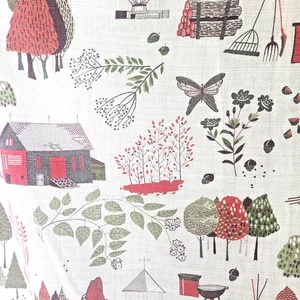 Vtg Barkcloth Fabric Vat Print Farm Country Cottage Butterly Curtain Panels - Picture 1 of 14