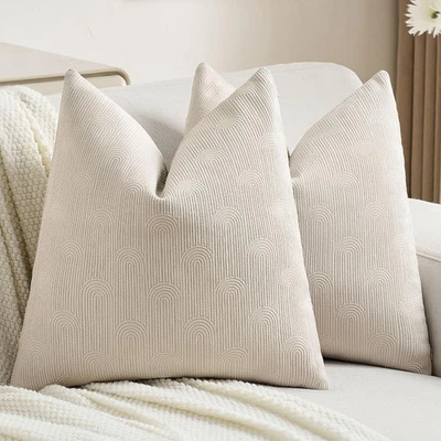 FUTEI Beige Chenille Decorative Throw Pillow 18 x 18 (Pack of 2),  - Image 1 of 4