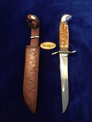 CUCHILLO DE CAZA DE HOJA FIJA "RARO" WESTERN CUTLERY #677 Y FUNDA ORIGINAL - ¡BONITO! Foto 1 de 4