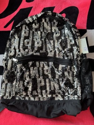 16 Victoria’s Secret PINK Backpack Black/Silver Bling Sequin Logo Rare NWT - Image 1 of 4