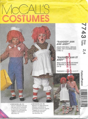 Uncut McCall's Sewing Pattern 7743 Boys Girl Raggedy Ann & Andy Costume Size 2-4 - Image 1 of 2