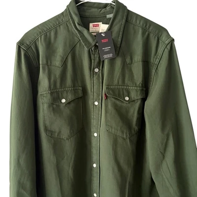 Camisa Levi's The Western Para Hombre Verde Ejército Ajuste Estándar, Perla Botones a Presión Talla L Foto 1 de 4