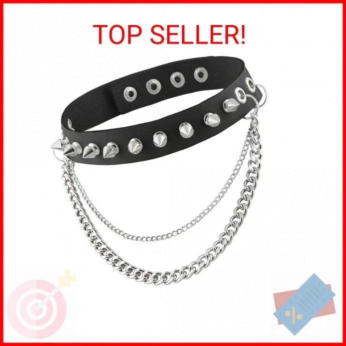 HZMAN Fashion Women Men Cool Punk Goth Metal Spike Studded Link Leather Collar