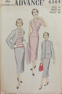 Vintage 50s Advance 6364 Womens 16 B34 Suit Skirt Blouse Jacket Pattern COMPLETE - Picture 1 of 2