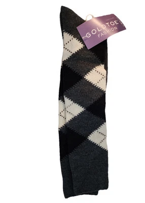 1 Pair Gold Toe Women's Black/Charcoal Grey Argyle Knee High Dress Socks Sz 9-11 - Image 1 of 3