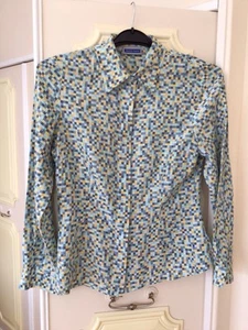 U.K. 10 AUSTIN REED SILK BLOUSE, NWOT, LONG SLEEVES, MULTI, CLASSIC ,   PLACKET - Picture 1 of 7