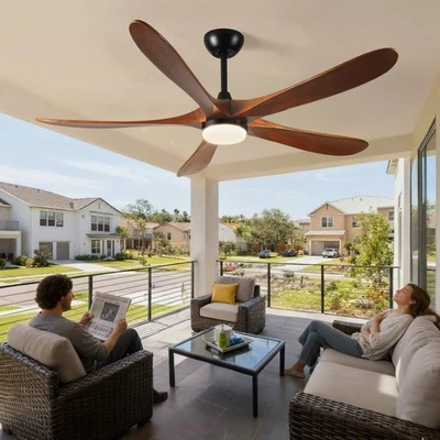 62-inch Large Outdoor Ceiling Fan with Remote Control and Light with Three-Co... - Image 1 of 4