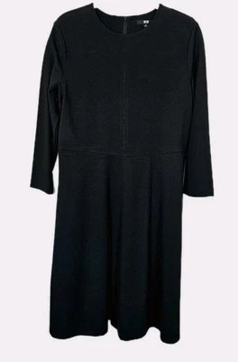 Uniqlo Dress Black Three Quarter Sleeves Flare Dress Stretch Medium 10 12 - Image 1 of 4