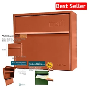 Stylish Chili Red Wall Mounted Mailbox - Lockable, Secure Storage for Deliveries - Afbeelding 1 van 8