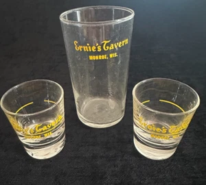 Ernie's Tavern Promotional Advertising Glass Shot Glasses Monroe WI - Picture 1 of 2
