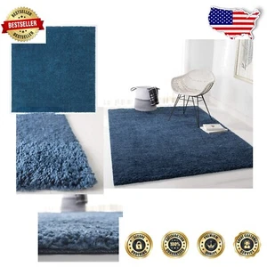 Durable 1.2-inch Thick Navy Shag Rug - Modern Square Area Rug for Living Rooms - Picture 1 of 9