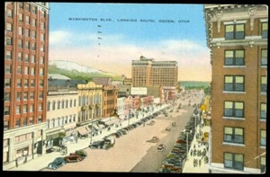 WASHINGTON BLVD. LOOKING S. - OGDEN, UT POSTCARD - Picture 1 of 1