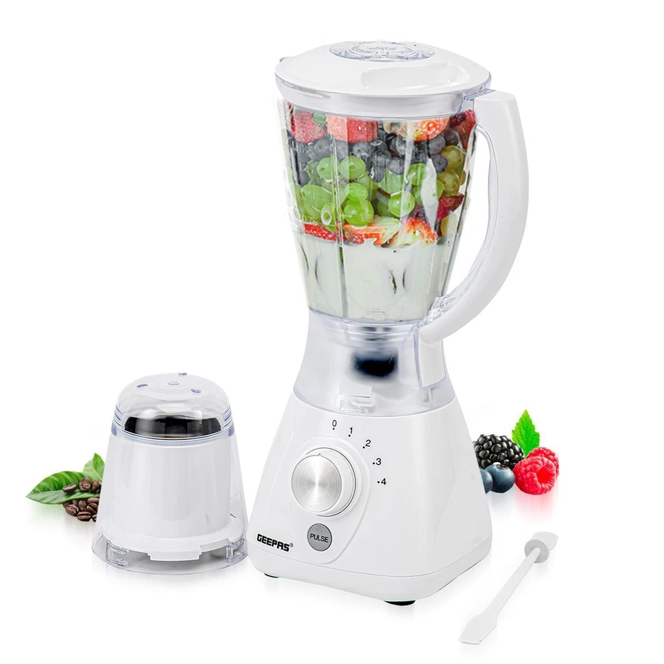 GEEPAS 550W 2 in 1 Food Jug Blender - 1,5L, White