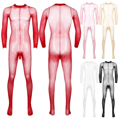 Herren Bodystockings Transparent Overall Ganzkörper Strumpfhose mit Penis Hülle - Bild 1 von 2