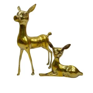 Vtg Brass Deer Figurine Mommy Baby Hollywood Regency Mid Century Holiday Decor - Picture 1 of 12