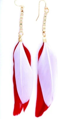 Super lovely white and red hanging feather dangle earrings - Image 1 of 2