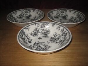 New Listing3 Churchill Toile Black 6-3/8" Cereal Bowls - Made in England