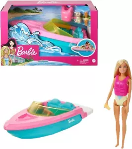 Muñeca Barbie y lancha rápida juego con tazas de cachorro mascota y chaleco salvavidas NUEVO - Imagen 1 de 5