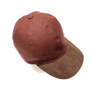 Luciano Barbera NWT Baseball Cap / Hat Size 60 in Orange Linen / Brown Suede - Picture 1 of 12