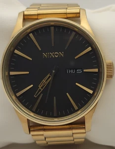 Nixon "The Sentry SS" Watch Black Dial Day Date Steel Bracelet Gold Tone Running - Picture 1 of 9
