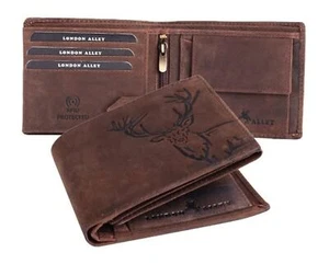LONDON ALLEY Elk Vintage Brown RFID Blocking Men's Leather Wallet - Picture 1 of 2