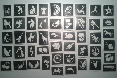DAZZLE GLITTER TATTOOS 50 x stencils for temporary glitter tattoos & airbrush tattoos (mixed) boys girl