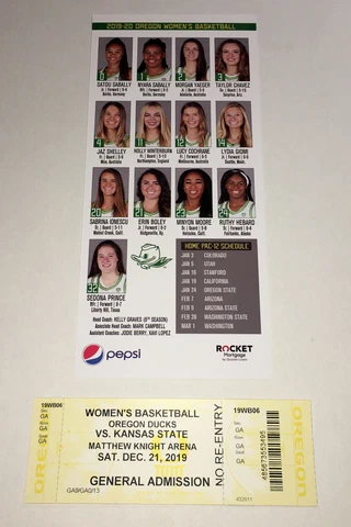 OREGON DUCKS 2019 KANSAS STATE WILDCATS BASKETBALL TICKET/ROSTER SABRINA IONESCU Cover