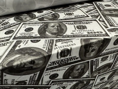 Tela de jersey elástica de spandex al tacto suave, por metro - impresión de billete de $100 Foto 1 de 3