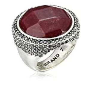 $39 Lucky Brand Silver Tone Pave Large Red Stone Ring #114 - Picture 1 of 3