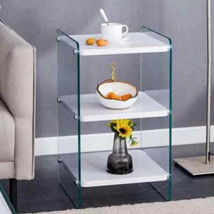 14 in. White Square MDF End Table, 3 Levels Sofa Side Table for Living Room - Picture 1 of 6