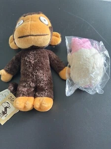 2 New Japanese Plush Toys NWT Mamegoma Pink Seal and Gomi Taro Monkey - Picture 1 of 6