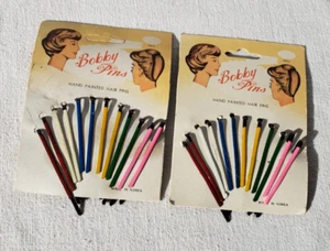 VTG Retro Colorful Hand Painted Hair Bobby Pins Qty. 12 pair (24) Made In Korea - Picture 1 of 3