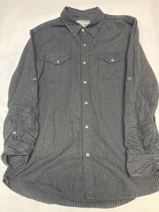 Camisa para hombre SKULLY negra a rayas a presión vaquero occidental manga larga talla M - Imagen 1 de 6