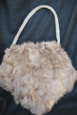Vintage Fur Muff Purse Quilted Back & Strap 2 Pouches Coin Purse Satin Lining - Image 1 of 4