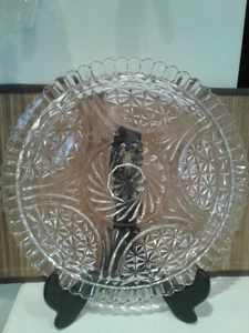 Vintage Scalloped Diamond and Swirled Glass Cake or Serving Dish 12" - Picture 1 of 4